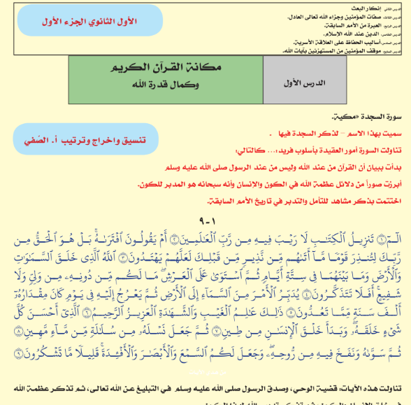 ملخص القران الكريم الجزء الاول الصف الاول الثانوي اليمن pdf 2024