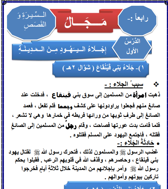 ملخص السيرة الصف السادس اليمن pdf