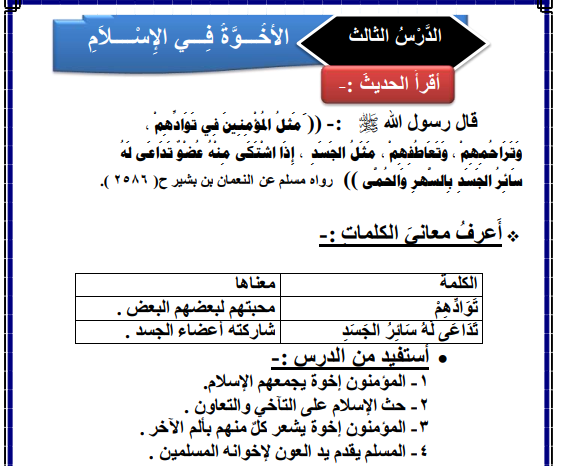 ملخص الحديث الصف السادس اليمن pdf