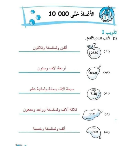 حل كتاب التدريبات الرياضيات ثالث ابتدائي الجزء الاول منهاج ليبيا