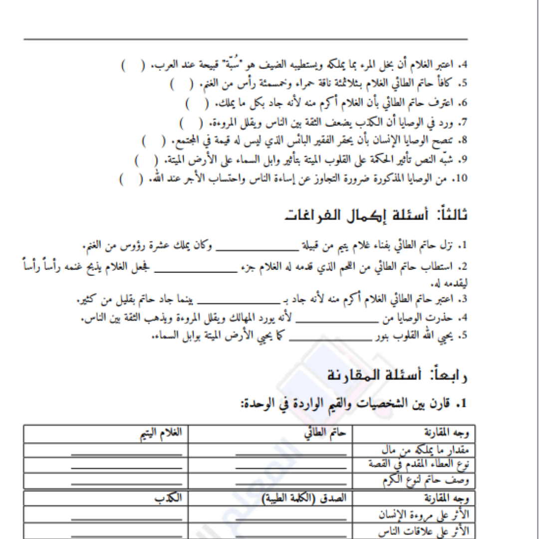 مراجعة شاملة اللغة العربية الصف السادس السوداني pdf