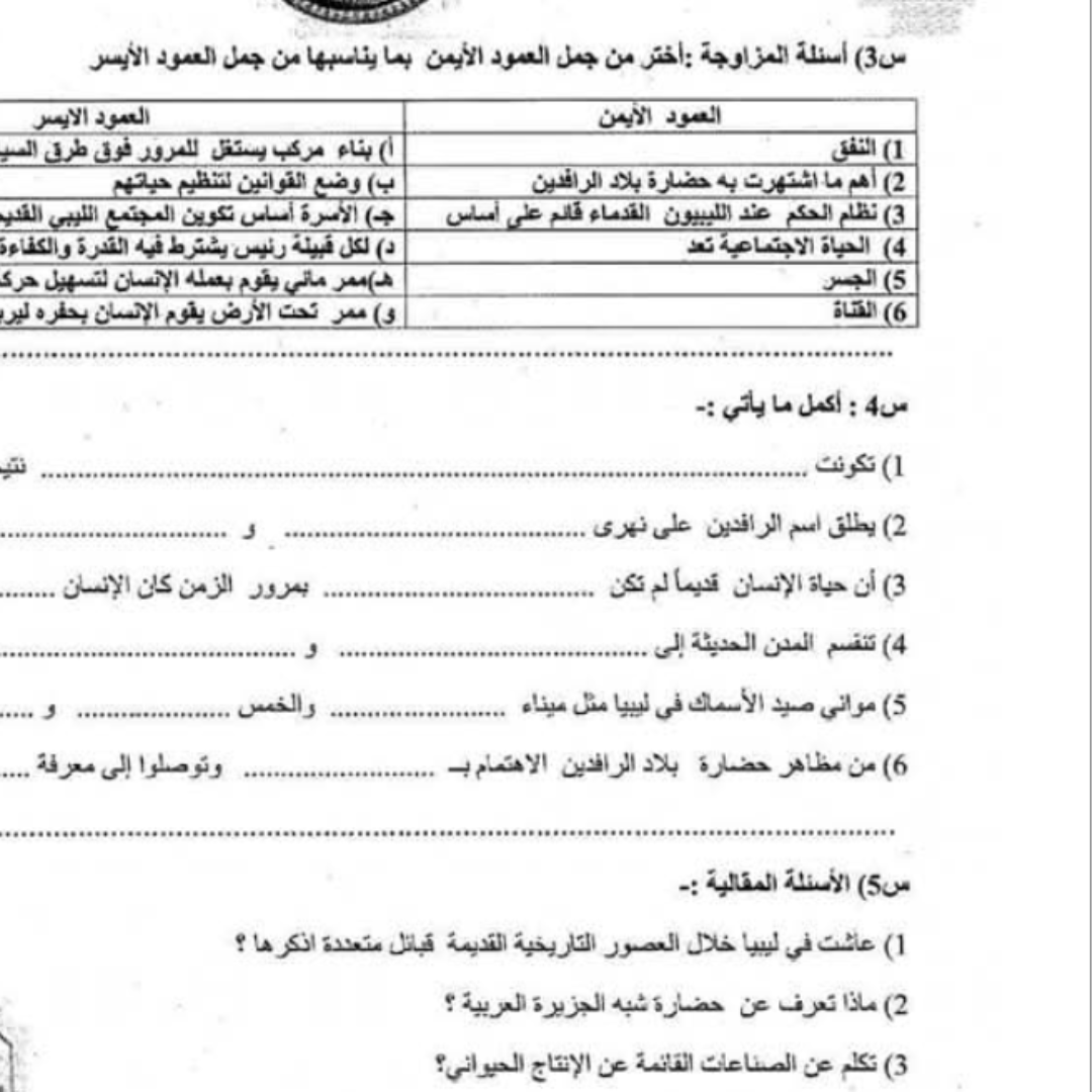 اسئلة استرشادية الاجتماعيات الجزء الثاني الصف الرابع ليبيا