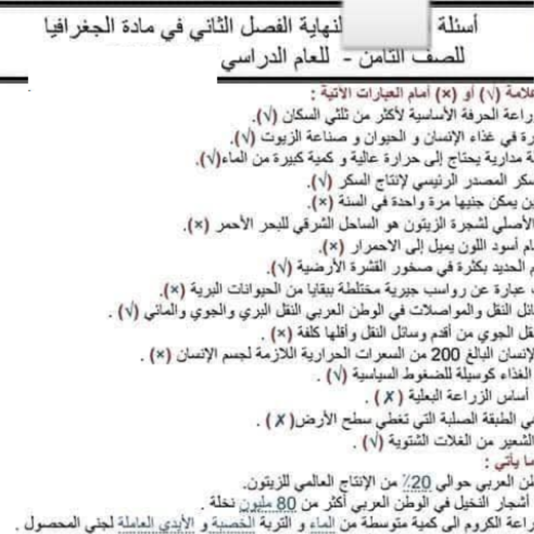 مراجعة الجغرافيا الصف الثامن الفصل الثاني ليبيا