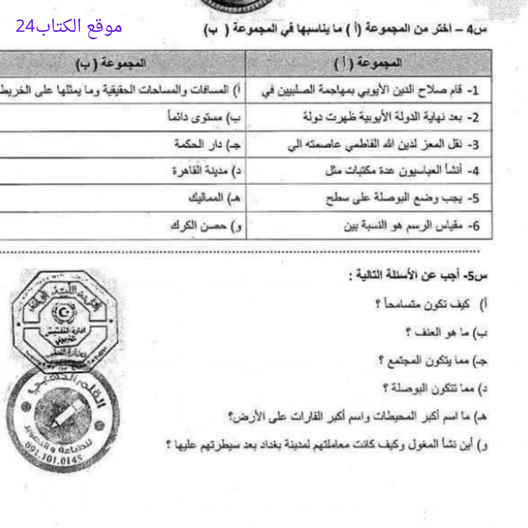 اسئلة استرشادية الاجتماعيات خامس اساسي الفصل الثاني ليبيا