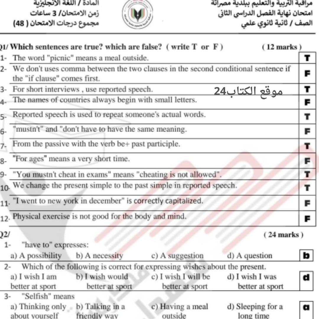 امتحان نهائي انجليزي ثاني ثانوي الفصل الثاني ليبيا