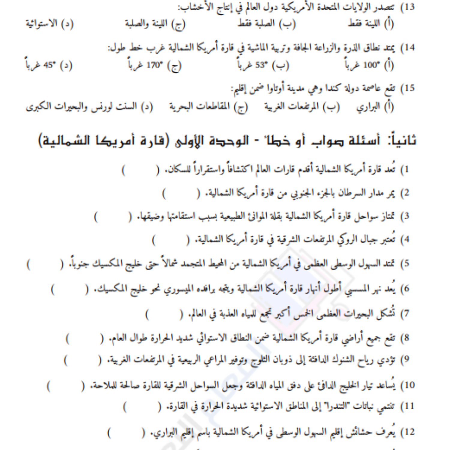 اوراق عمل الوحدة الاولى مادة الجغرافيا ثاني متوسط السودان مع الحل